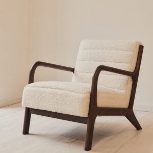 Hudson - Boucle Accent Chair Ivory & Dark Wood